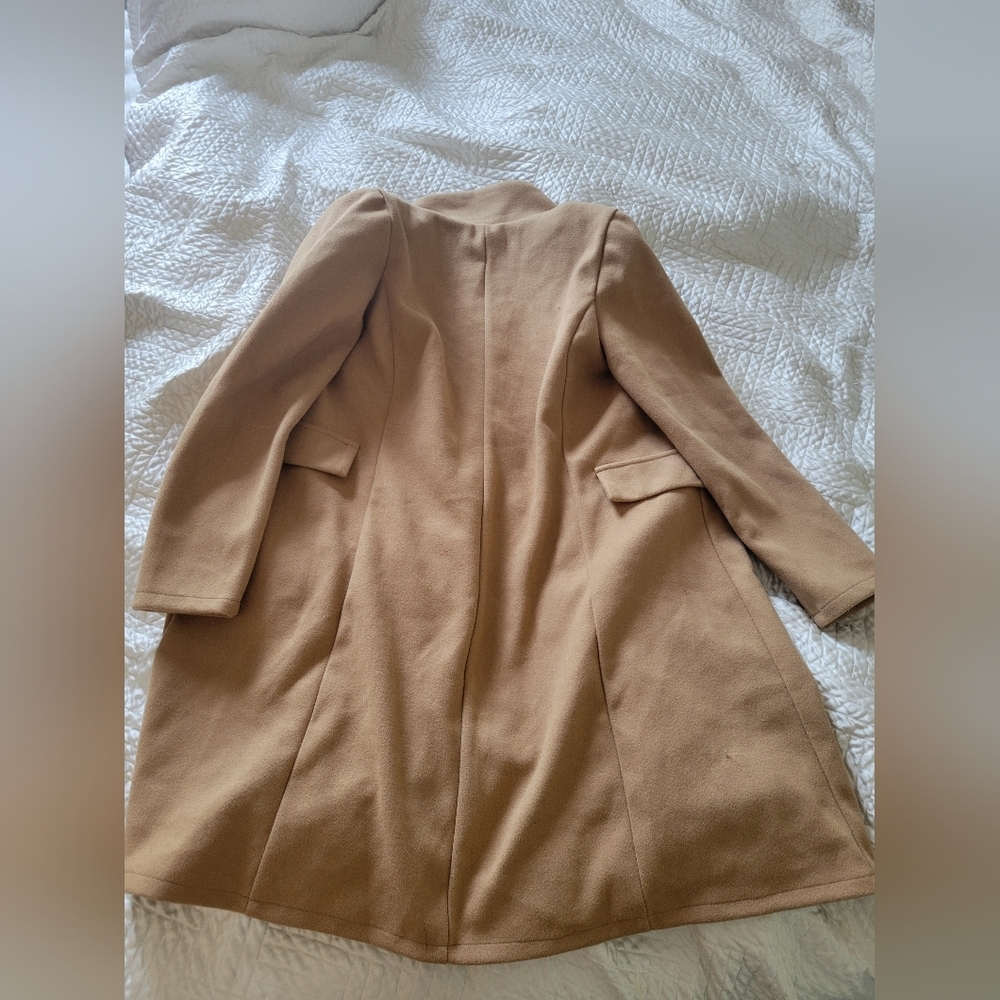 Camel Double Breasted Longline Coat Wool Look S - Picture 6 of 6